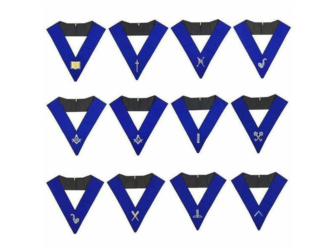 12x Masonic Regalia Blue Lodge Officers Collar Embroidered Set - Luxe Regalia