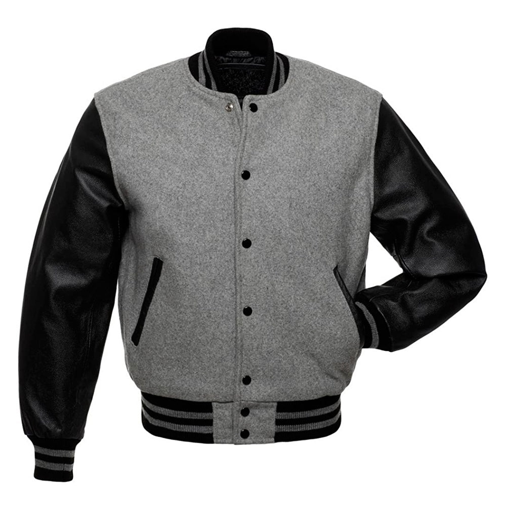 Classic American Grey & Black Varsity Jacket - Luxe Regalia