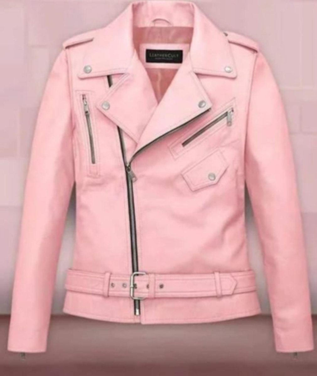 Genuine Leather Moto Jacket - Soft Pink - Luxe Regalia
