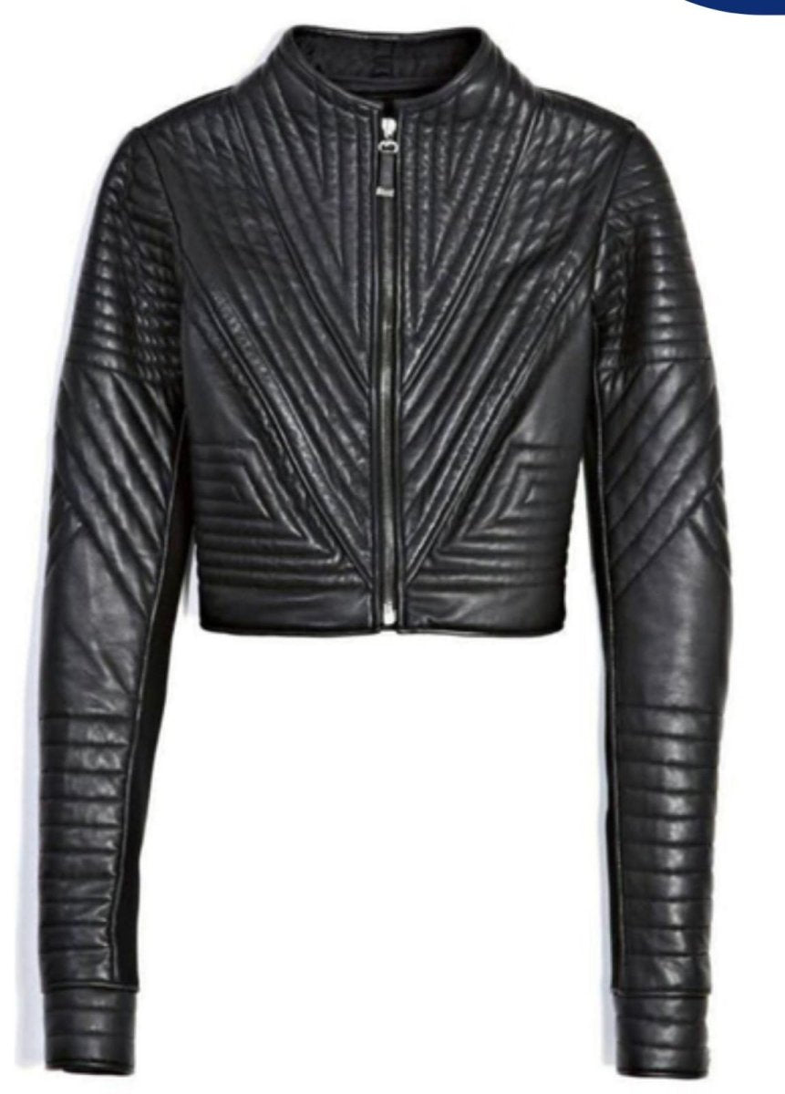 Genuine Leather Quilted Crop Jacket - Black - Luxe Regalia