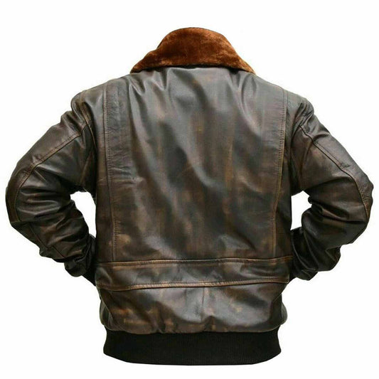 Men’s Distressed Brown Aviator Bomber Leather Jacket - Luxe Regalia