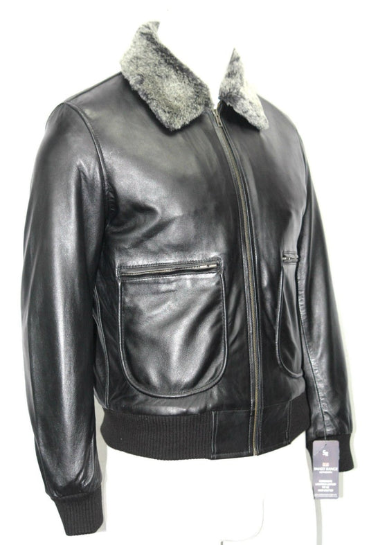 Men’s Premium Black Leather Bomber Jacket with Faux Fur Collar – Stylish Aviator Coat - Luxe Regalia