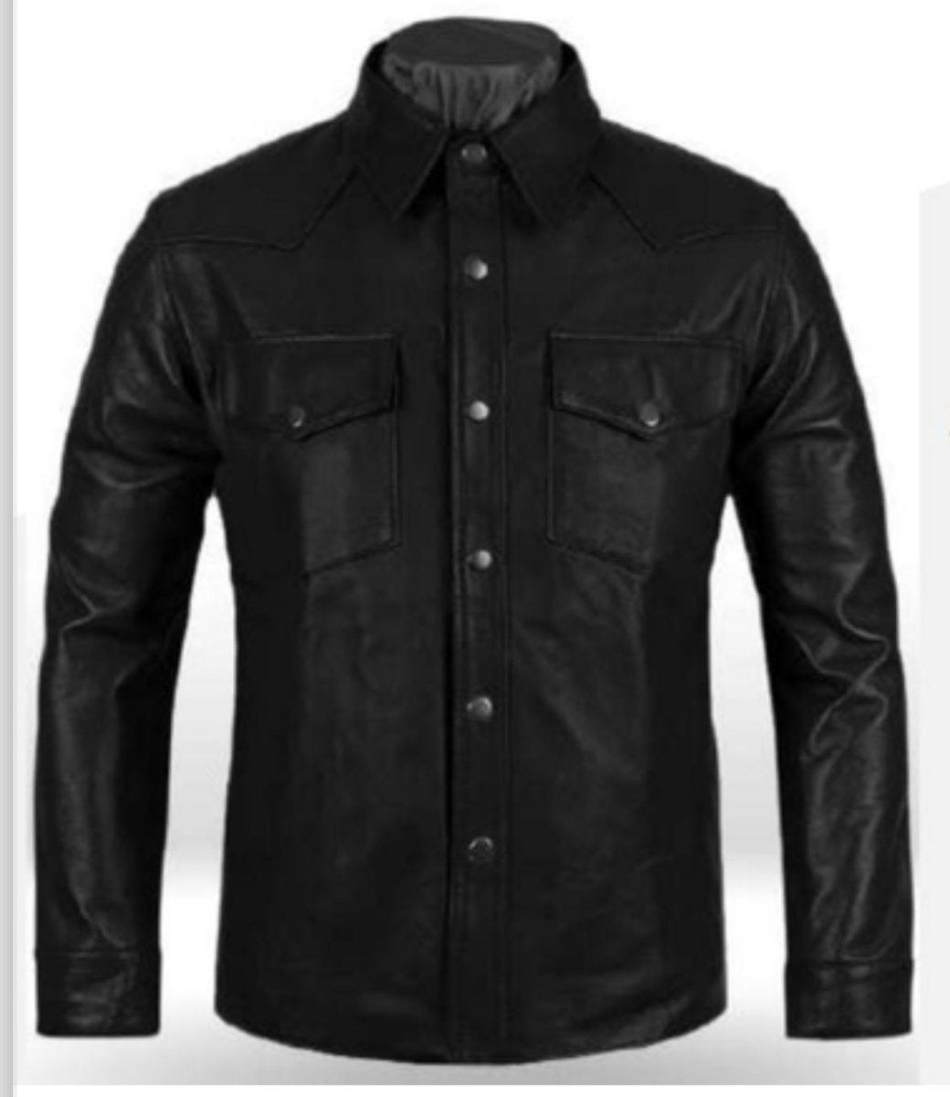 Premium Black Leather Shirt Jacket - Genuine Leather - Luxe Regalia
