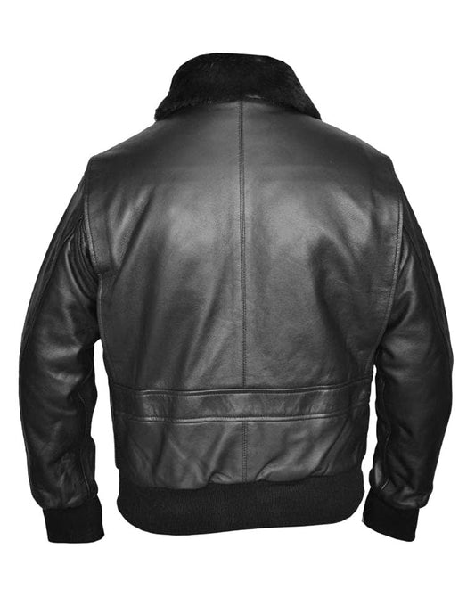 Top Gun Classic Black Leather Bomber Jacket - Luxe Regalia
