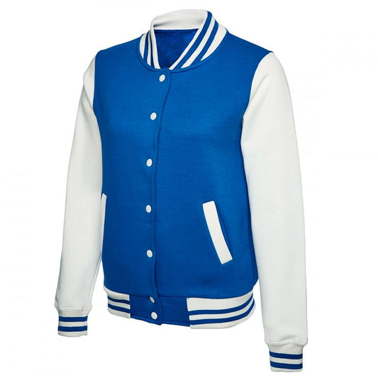 Classic Blue and White Varsity Jacket – Timeless Collegiate Style - Luxe Regalia