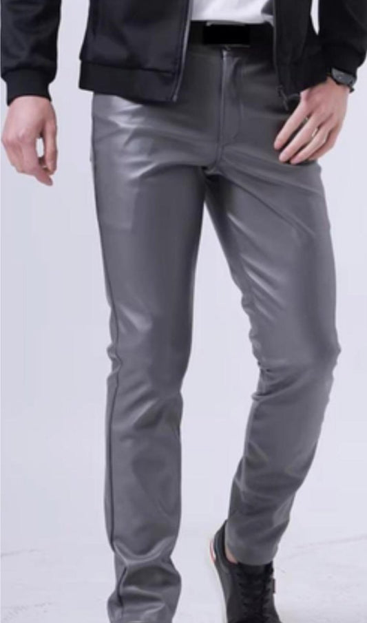 Classic Gray Genuine Leather Pants - Sophisticated Style - Luxe Regalia