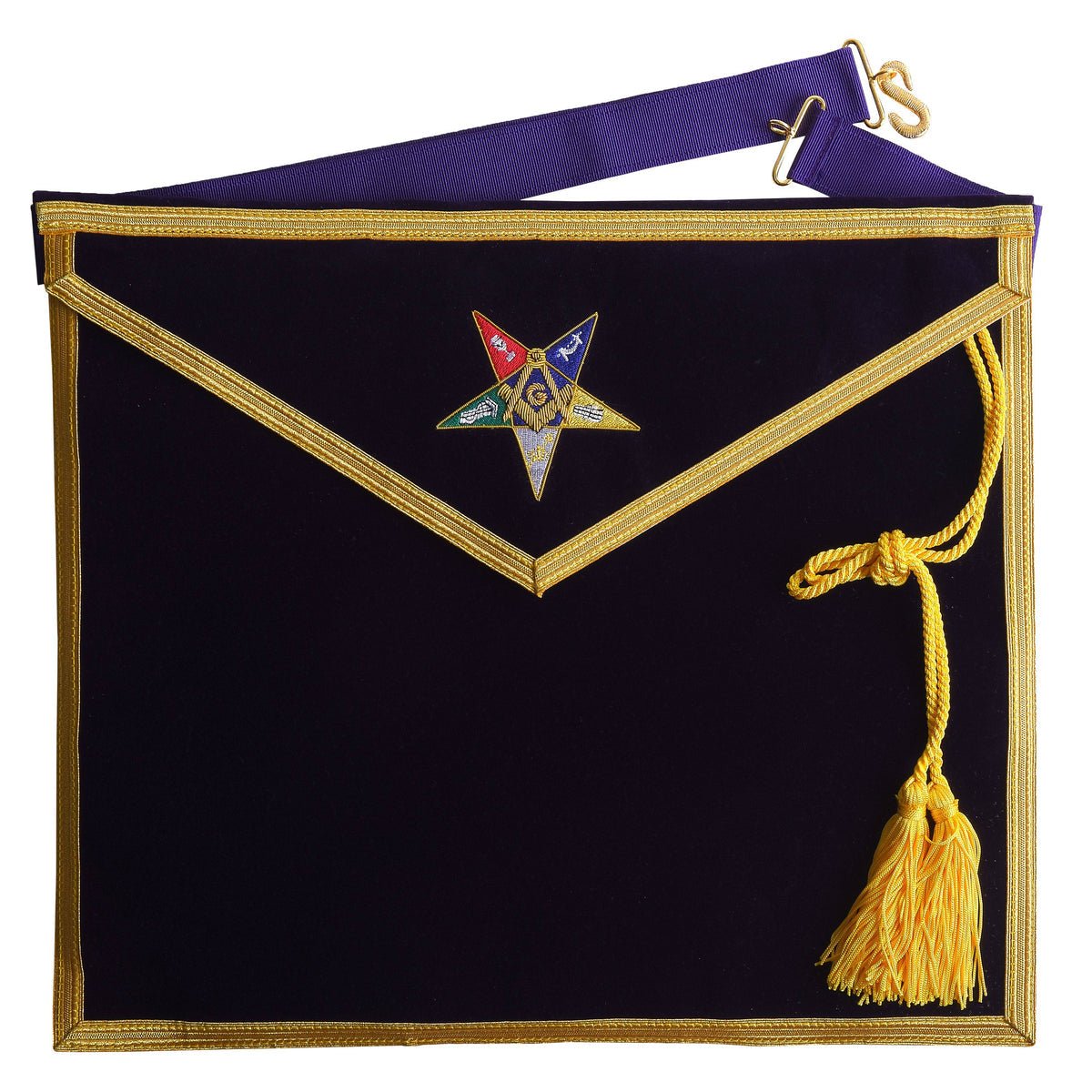 Eastern Star Patron Apron – Purple Velvet, Hand-Embroidered Star & Gold Braid - Luxe Regalia