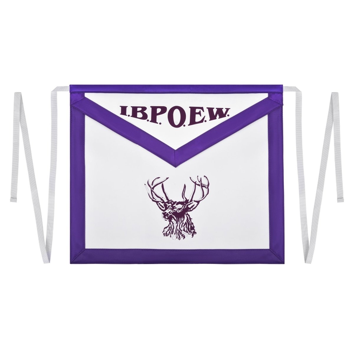Elks of the World Apron – White, Purple Satin & Tape Ties - Luxe Regalia