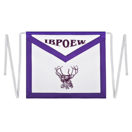 Elks of the World Apron – White, Purple Satin & Tape Ties - Luxe Regalia