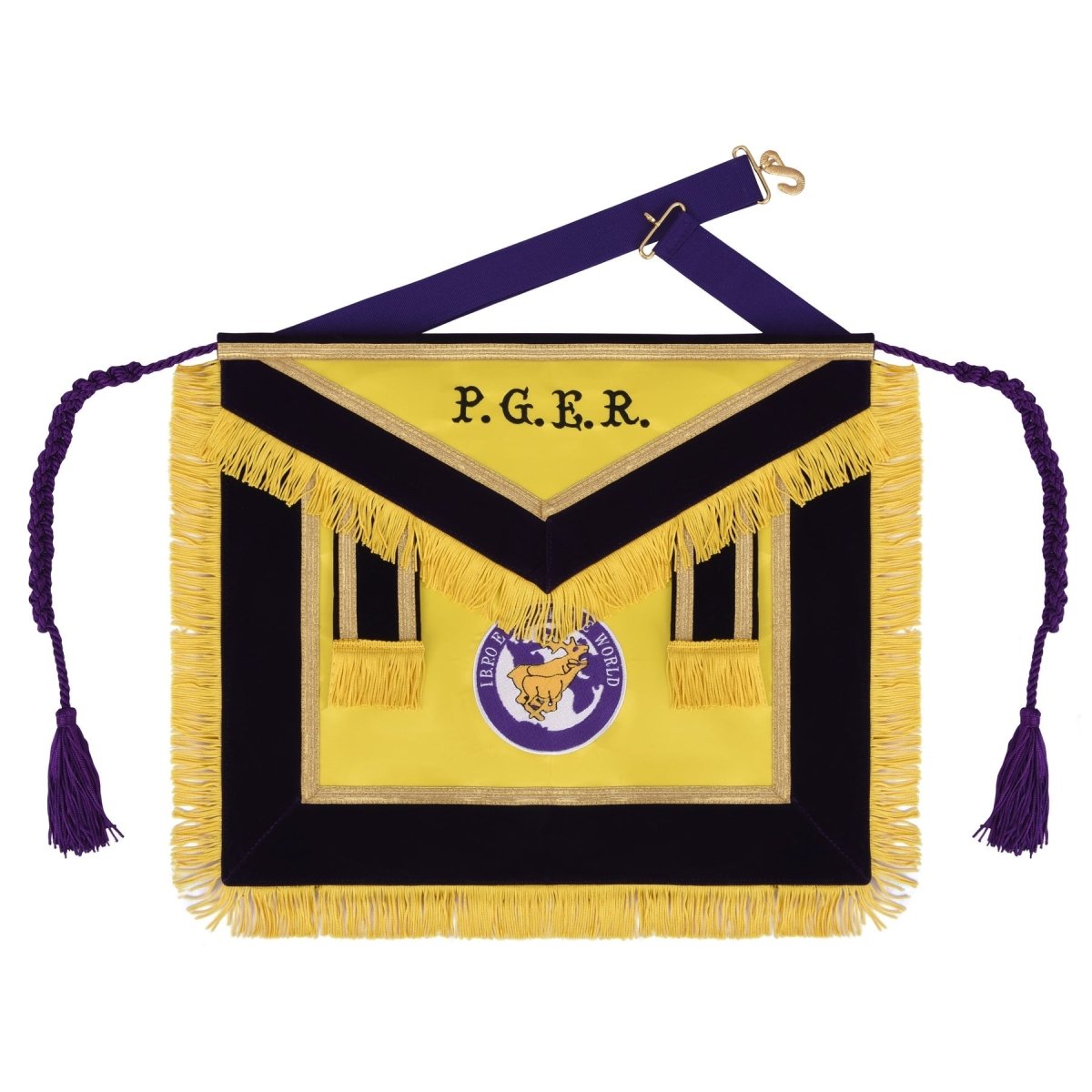 Elks of the World PGER Apron – Yellow & Purple Gold Fringe - Luxe Regalia