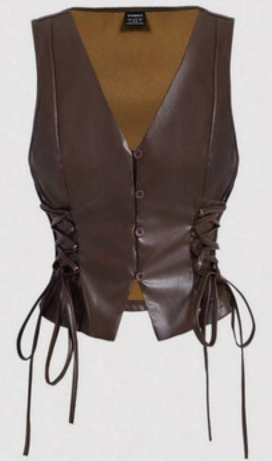 Genuine Leather Lace - Up Vest - Classic Brown - Luxe Regalia