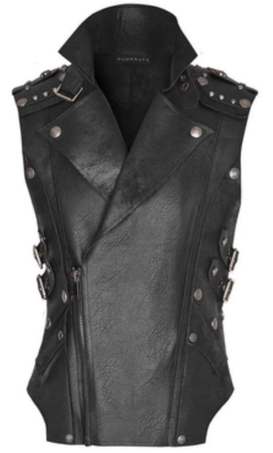 Genuine Leather Studded Moto Vest - Black - Luxe Regalia
