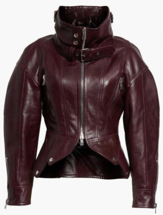 Gothic Burgundy Leather Jacket - Premium Genuine Leather with Victorian Flair - Luxe Regalia