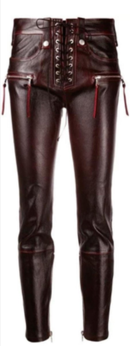 Gothic Romance Genuine Leather Pants - Burgundy Lace - Up Design - Luxe Regalia