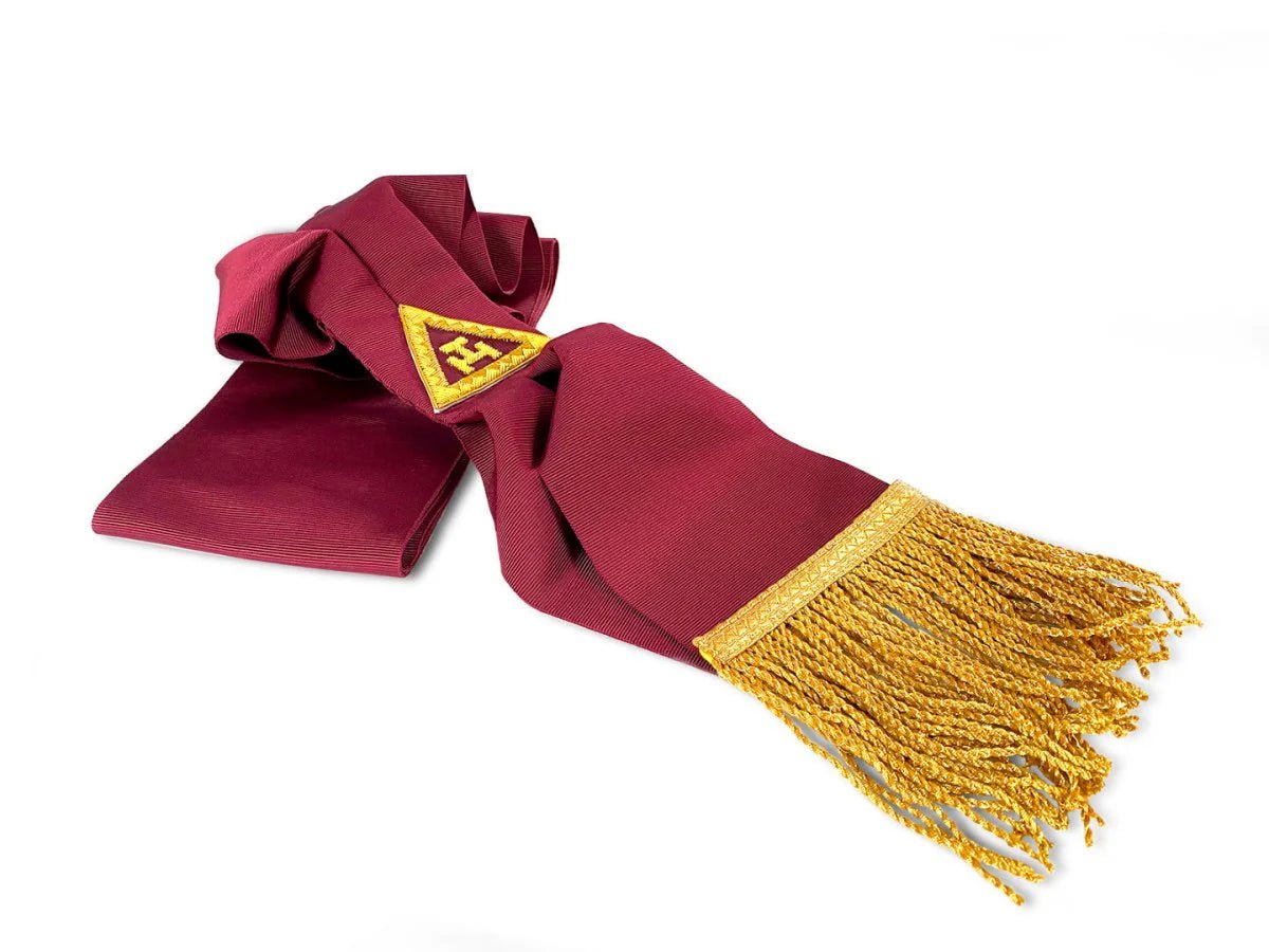 Irish Royal Arch Chapter Past Kings Sash (Crimson Red with Gold Fringe) - Luxe Regalia