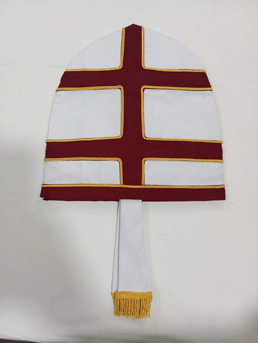 Knight Templar Priest Single Cross Mitre (Maroon Cross) - Luxe Regalia