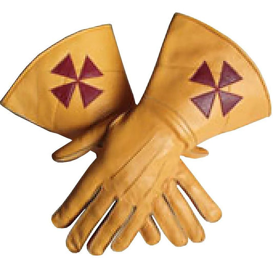 Knight Templar Yellow Color Gauntlets Red Cross Soft Leather Gloves - Scottish Constitution - Luxe Regalia