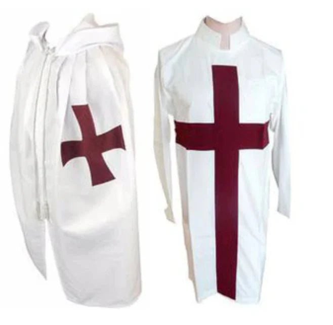 Knights Templar English Constitution Mantle & Tunic - White with Maroon Cross - Luxe Regalia