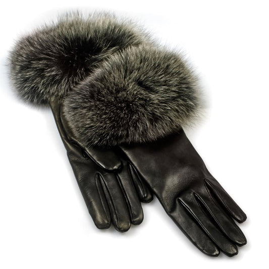 Luxurious Leather Gloves with Fox Fur Trim - Luxe Regalia