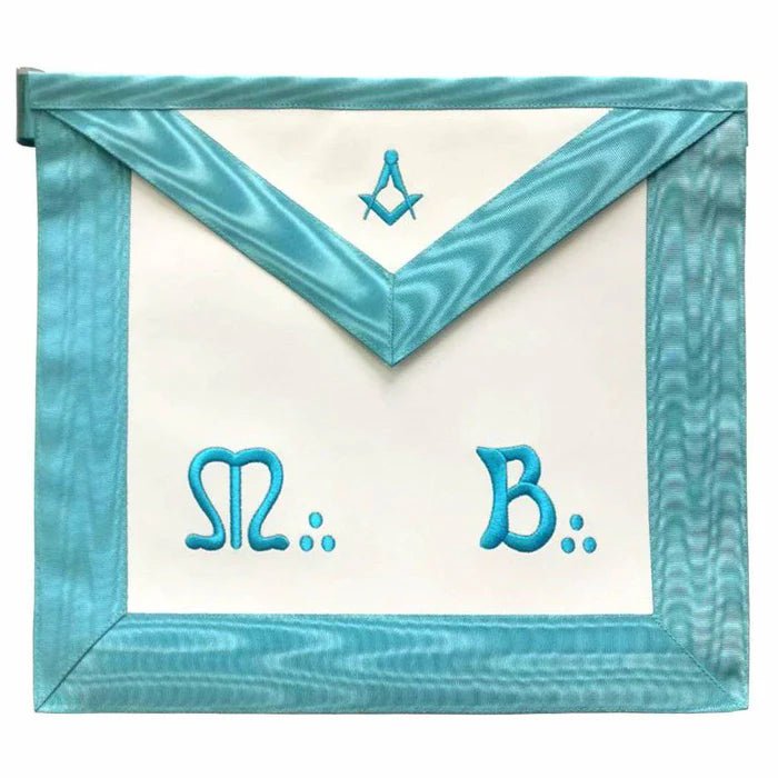 Master Mason French Rite Apron - Sky Blue Moire Square & Compass - Luxe Regalia