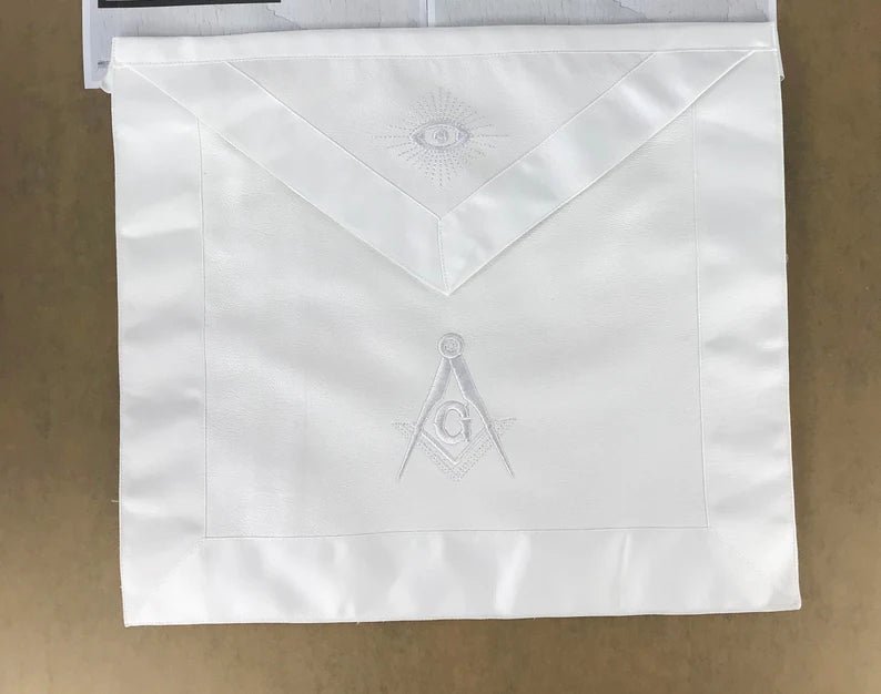 Master Mason Masonic Apron with Square & Compass and White Ribbon Borders | Order of Easter Star Apron - Luxe Regalia