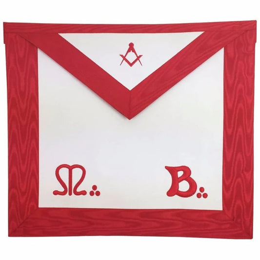 Master Mason Scottish Rite Apron - Red & White Moiré - Square Compass - Luxe Regalia