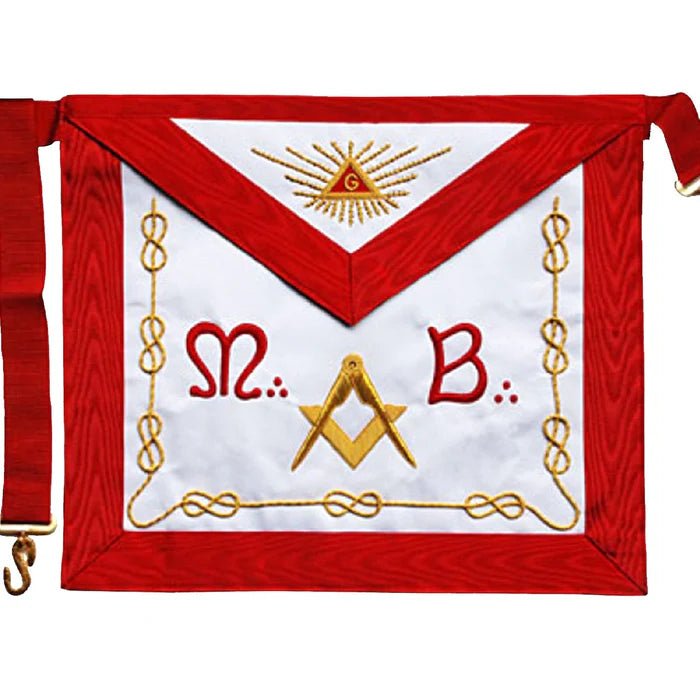 Master Mason Scottish Rite Apron - White & Red Moiré with Gold Embroidery - Luxe Regalia