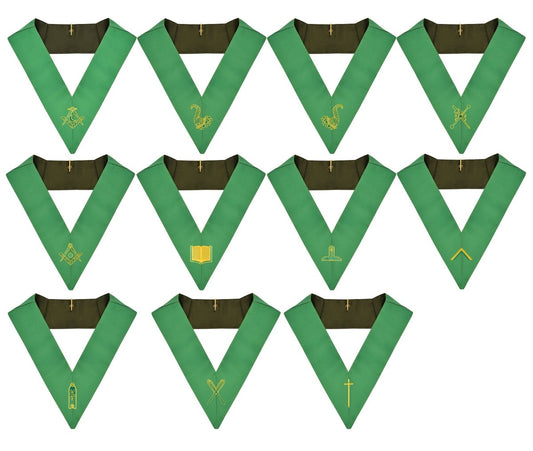 Officer Collars Set (Green Ribbon) - Cerneau Rite - Luxe Regalia