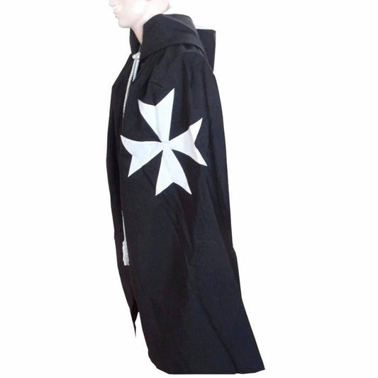 Order of Malta Commandery Mantle - Black with White Maltese Cross - Luxe Regalia