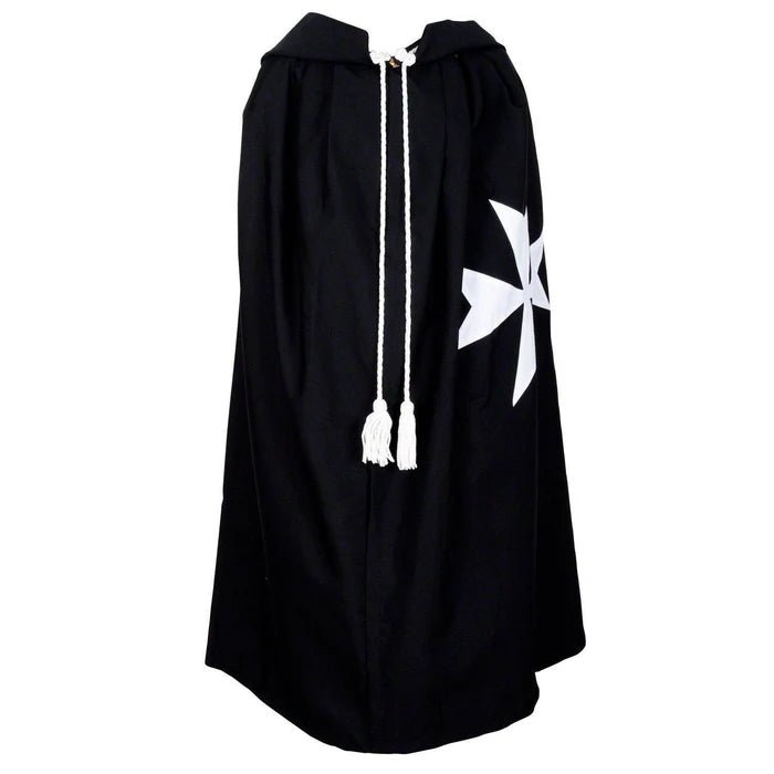 Order of Malta Commandery Mantle - Black with White Maltese Cross - Luxe Regalia