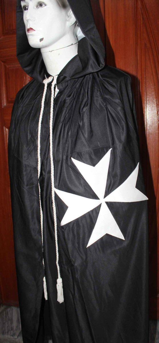 Order of Malta Commandery Mantle - Black with White Maltese Cross (with Hood) - Luxe Regalia