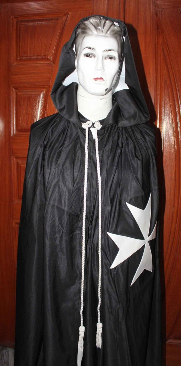 Order of Malta Commandery Mantle - Black with White Maltese Cross (with Hood) - Luxe Regalia