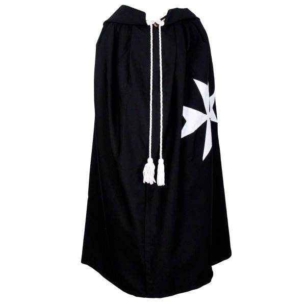 Order of Malta Commandery Mantle - Black with White Maltese Cross (without Hood) - Scottish Constitution - Luxe Regalia