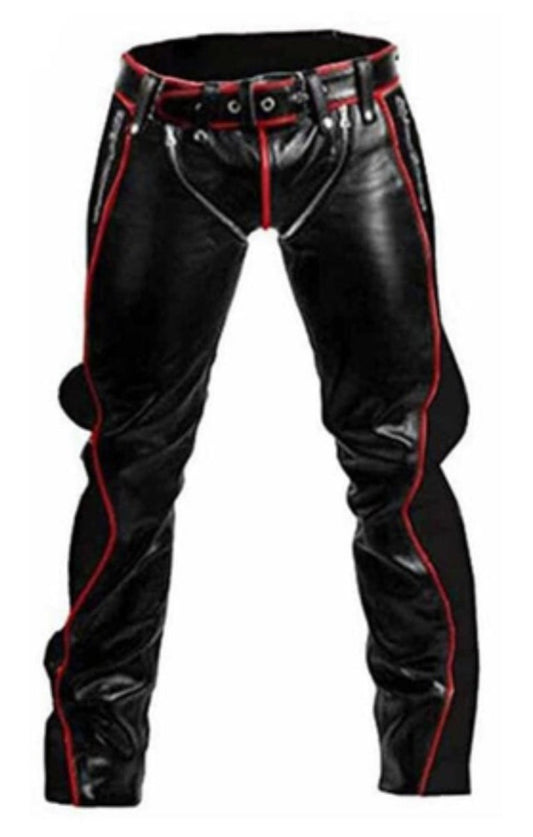 Premium Black Leather Pants with Red Piping - Racing Inspired - Luxe Regalia
