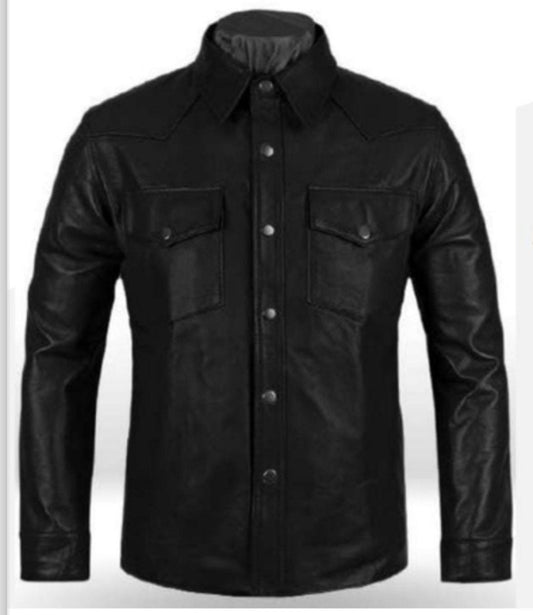 Premium Black Leather Shirt Jacket - Genuine Leather - Luxe Regalia