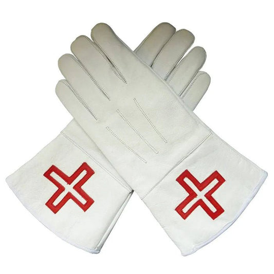 St. Thomas of Acon Gauntlet - White Leather with Red Cross - Luxe Regalia