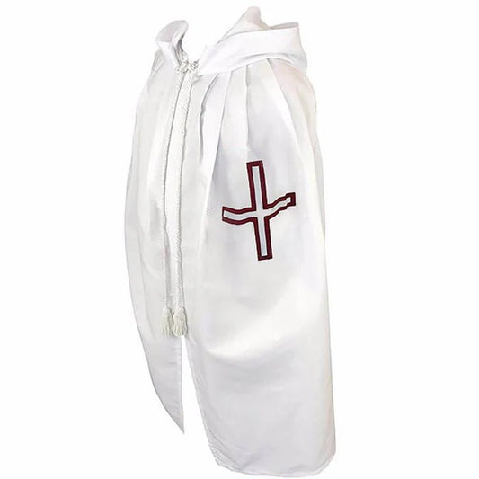 St. Thomas of Acon Mantle - Cotton & Wool Fabric with Maroon Cross (White) - Luxe Regalia