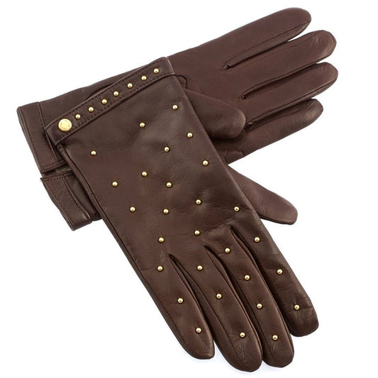 Studded Leather Gloves - Brown - Luxe Regalia