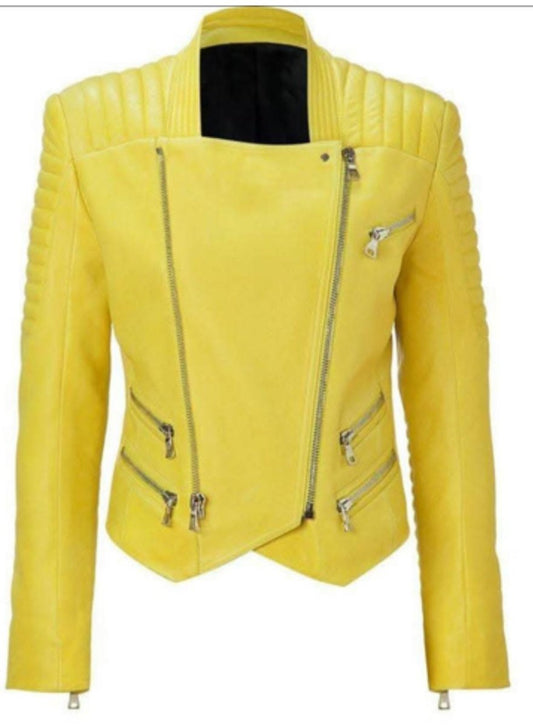 Vibrant Yellow Quilted Leather Jacket - Premium Genuine Leather Biker Style - Luxe Regalia