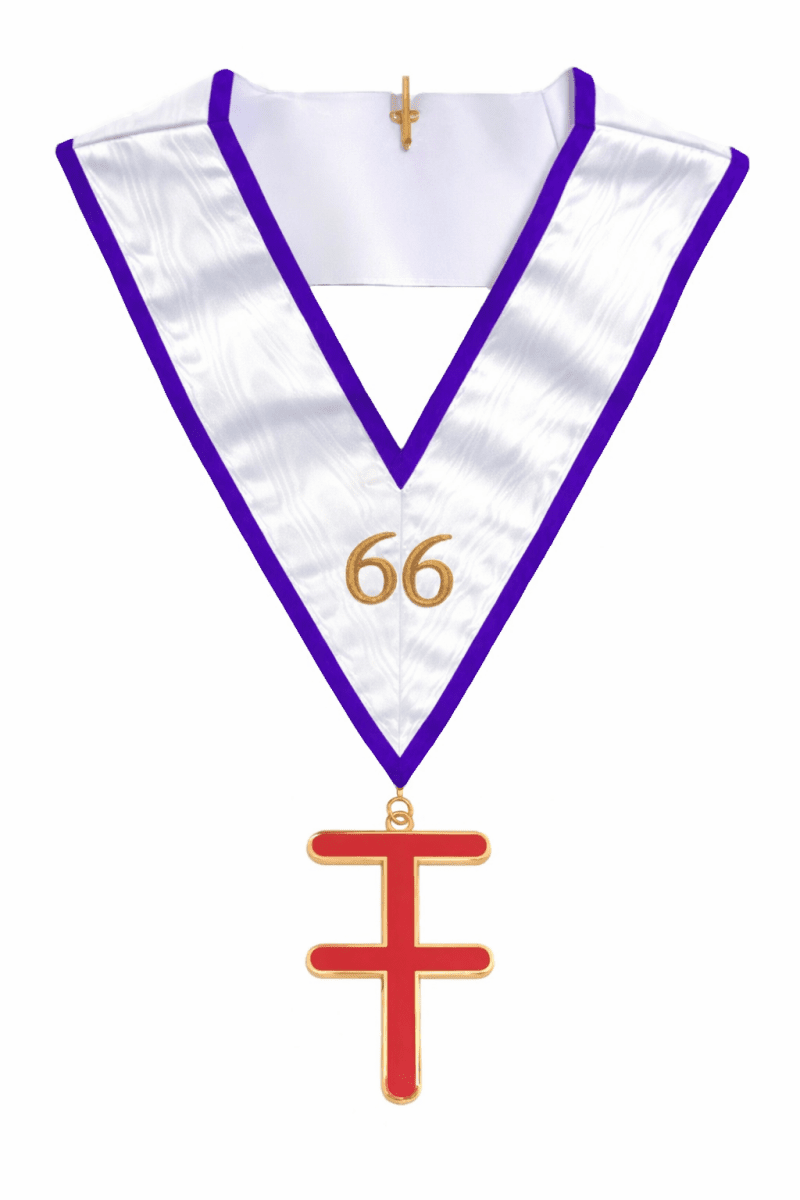 White Moire Ribbon Apron - 66th Degree Memphis Misraim Collar (Patriarch Grand Consecrator) - Luxe Regalia