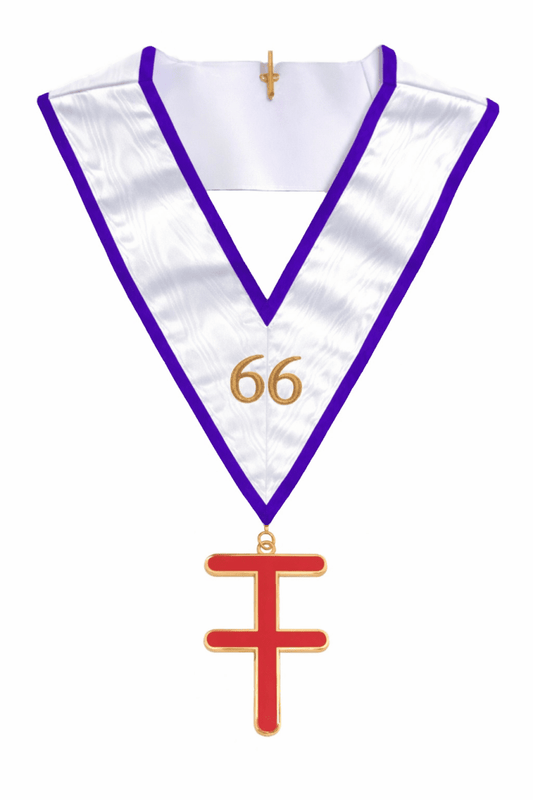 White Moire Ribbon Apron - 66th Degree Memphis Misraim Collar (Patriarch Grand Consecrator) - Luxe Regalia