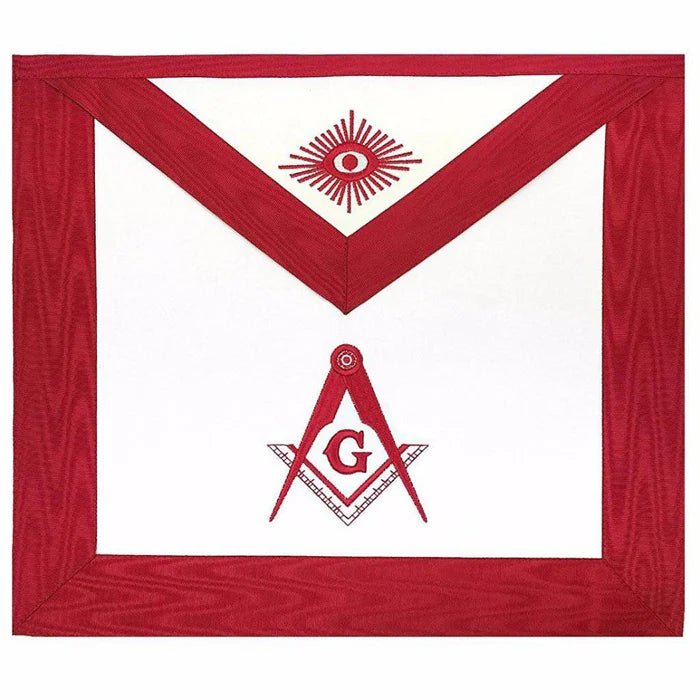 White & Red Moire Master Mason Apron - AASR - Luxe Regalia