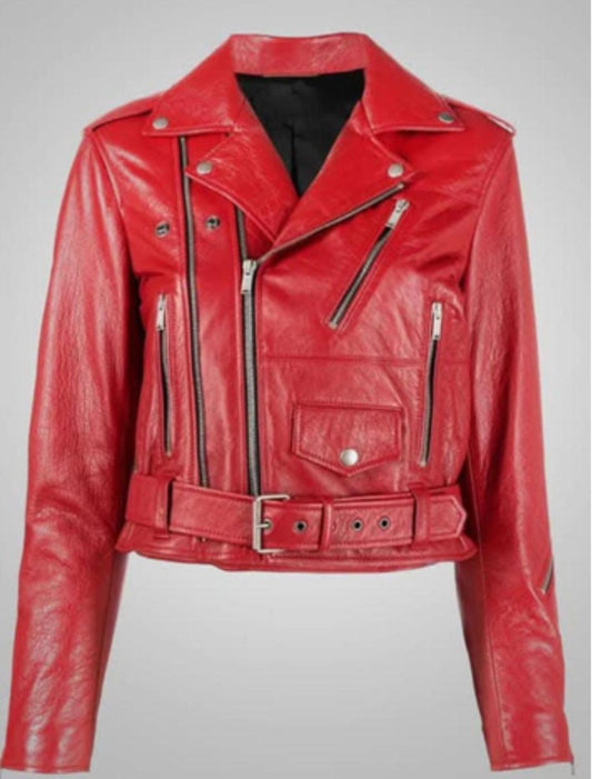 Women's Classic Red Genuine Leather Biker Jacket - Luxe Regalia