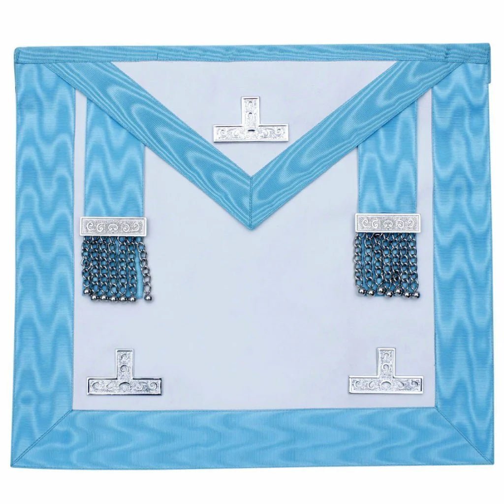 Worshipful Master Craft English Regulation Apron - White & Turquoise Moire - Luxe Regalia