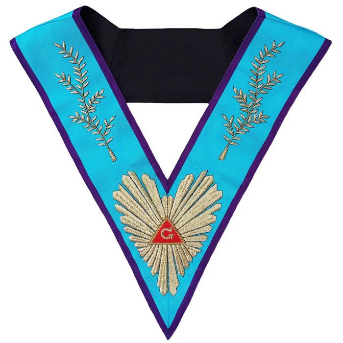 Worshipful Master Memphis Misraim French Regulation Collar - Sky Blue Hand Embroidery - Luxe Regalia