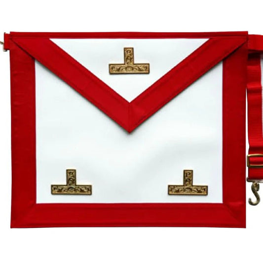 Worshipful Master Scottish Rite Apron - White & Red with Three Golden Triple Taus - Luxe Regalia