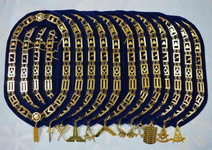 x12 Masonic Blue Lodge Officer Gold Chain Collars with Jewels - Luxe Regalia